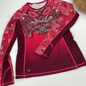 Athleta Womens Runaway Long Sleeve Paisley Athletic Top Size S Pink Plum‎ Black